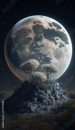 himmlische Landschaft mit Blick auf den Mond