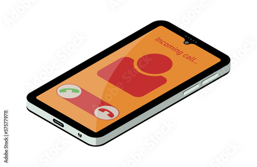 3d isometric smartphone incoming call vector isolated on white background. Phone illustration with reflection to use in communication, business, connection, digital technology projects.