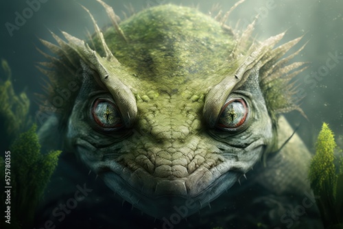 Psychic green lizard in swamp