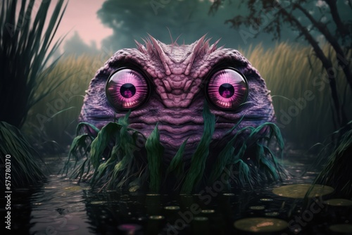 Psychic violet lizard in swamp