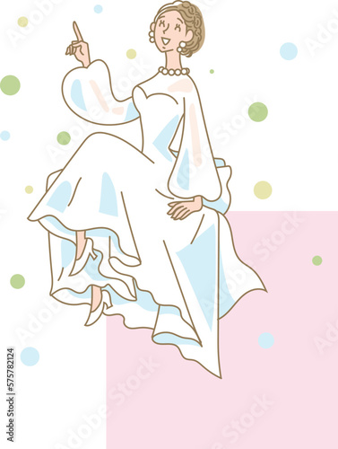 角に座る花嫁姿の女性
