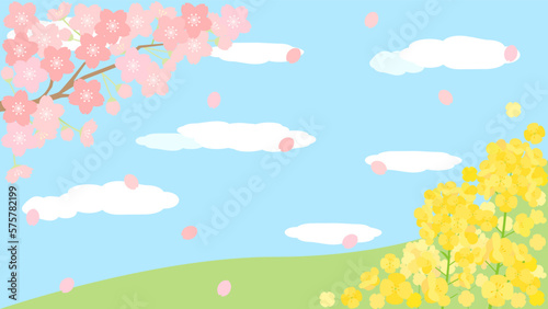 桜と菜の花と青空の春のカード　アスペクト比16：9バージョン