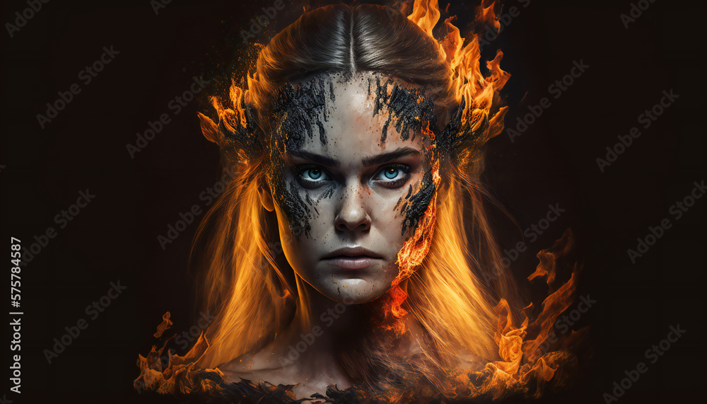 Hel god of Darkness - on fire - German Mythologies - Generative AI