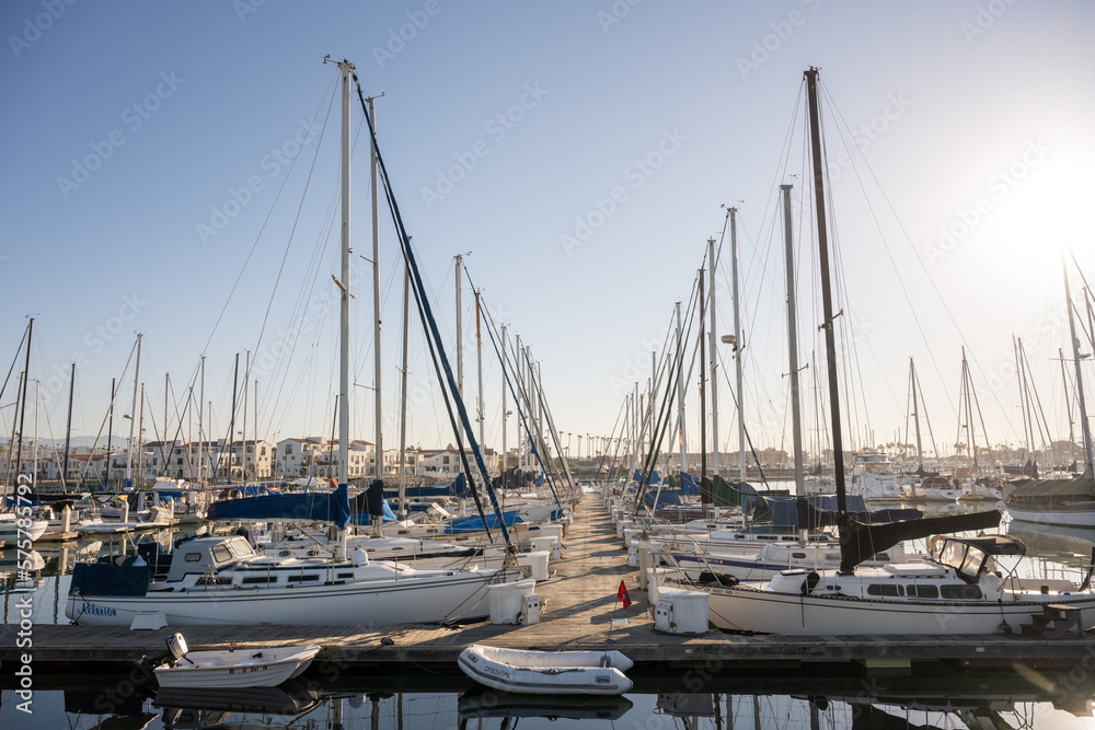 Layers of Sailboats Docked in Marina