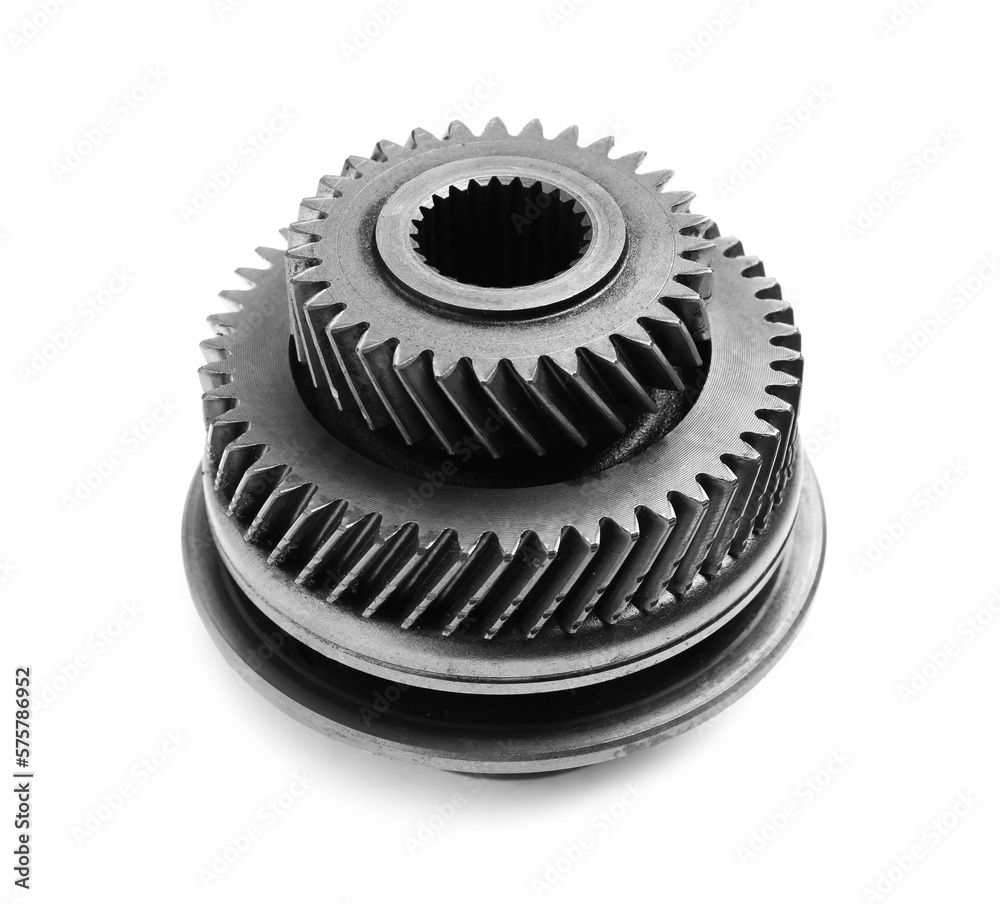 Different stainless steel gears on white background Different stainless steel gears on white background
