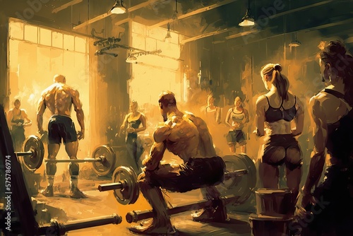 People Practicing Hard and Working Hard on their bodies on the gym, in a muscle culture and fitness discipline, generative ai