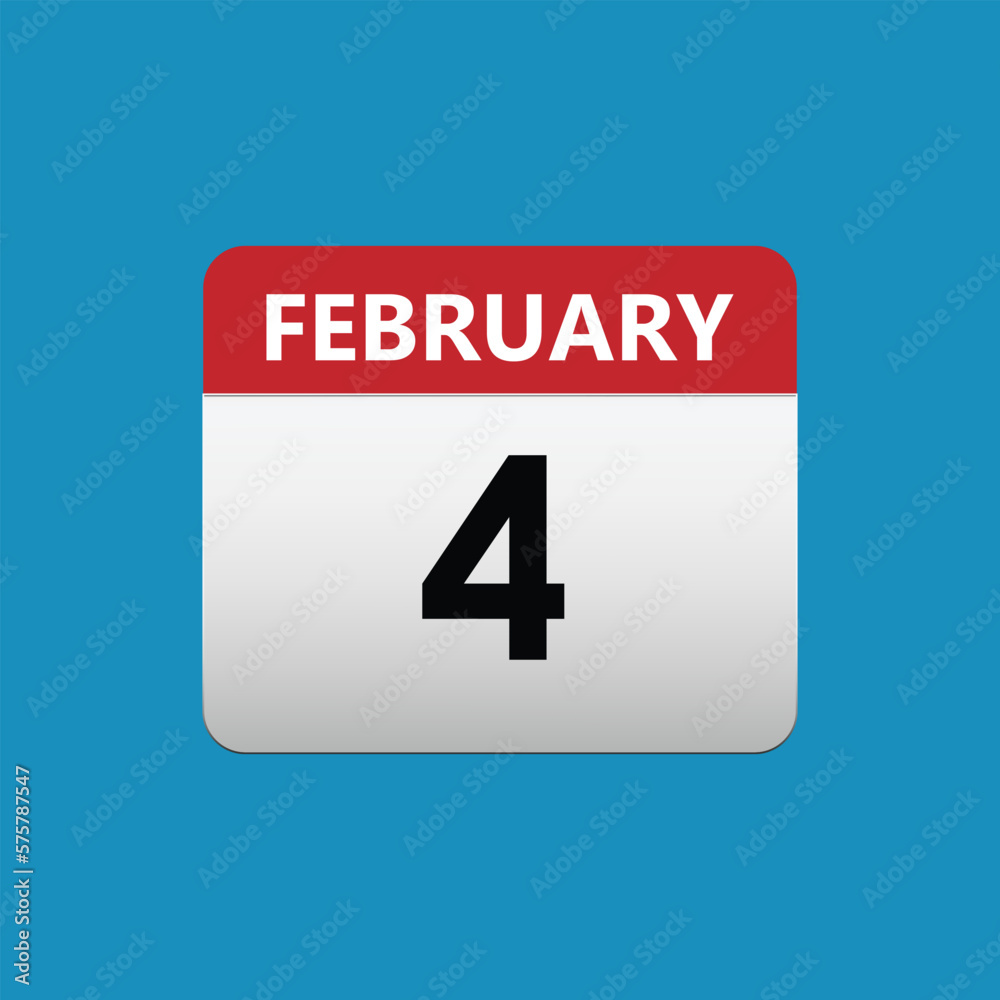 4th February calendar icon. February 4 calendar Date Month icon 4th February calendar icon. February 4 calendar Date Month icon