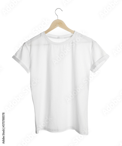 Hanger with stylish t-shirt on white background © New Africa