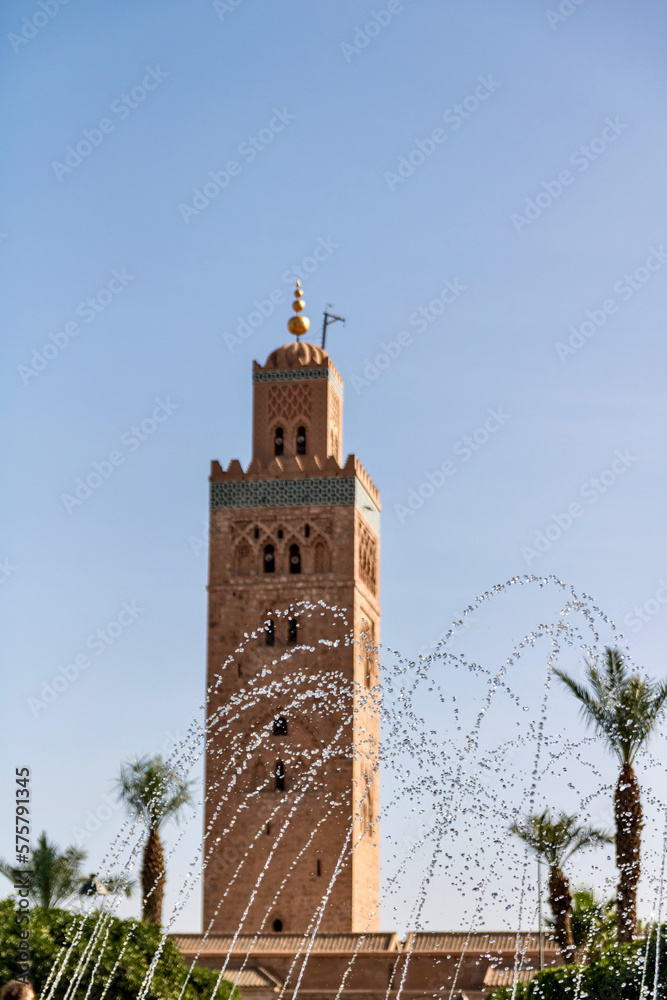 Fountain in front of Ben Youssef Mosque is Marrakesh Morocco
