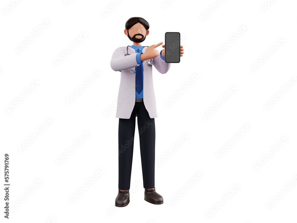 Doctor showing mobile 3d illustration Doctor showing mobile 3d illustration