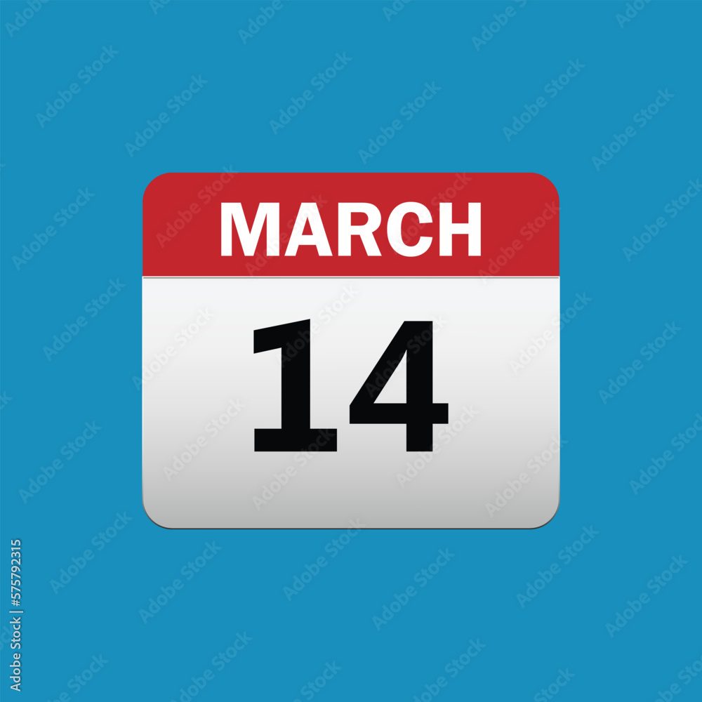 14th March calendar icon. March 14 calendar Date Month icon vector illustrator 14th March calendar icon. March 14 calendar Date Month icon vector illustrator