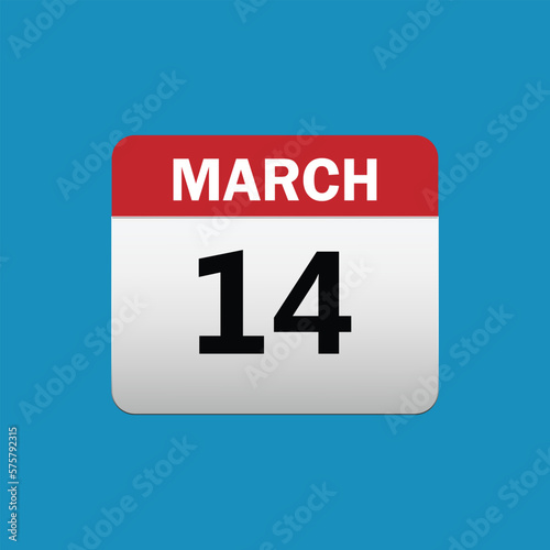 14th March calendar icon. March 14 calendar Date Month icon vector illustrator