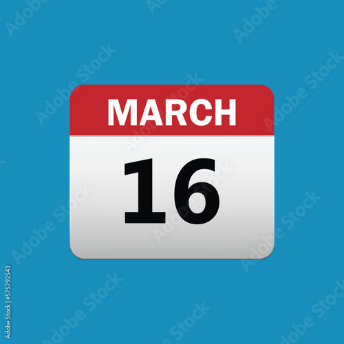 16th March calendar icon. March 16 calendar Date Month icon vector illustrator