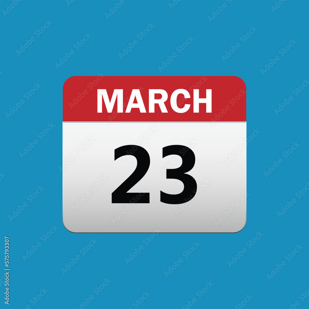 23th March calendar icon. March 23 calendar Date Month icon vector illustrator 23th March calendar icon. March 23 calendar Date Month icon vector illustrator