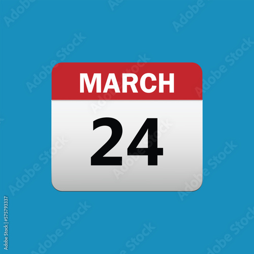 24th March calendar icon. March 24 calendar Date Month icon vector illustrator