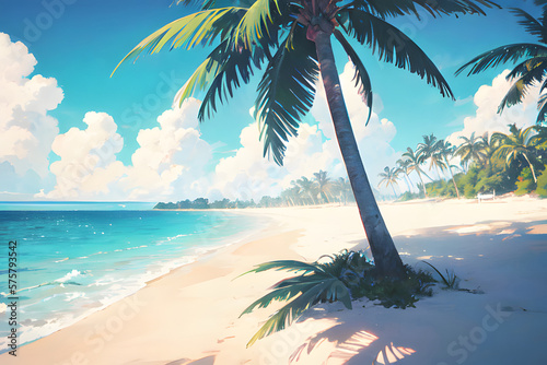南国のビーチ　夏の海　バカンス　イラスト  generative ai
