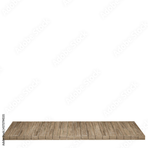 Wooden table  wood table top front view 3d render isolated