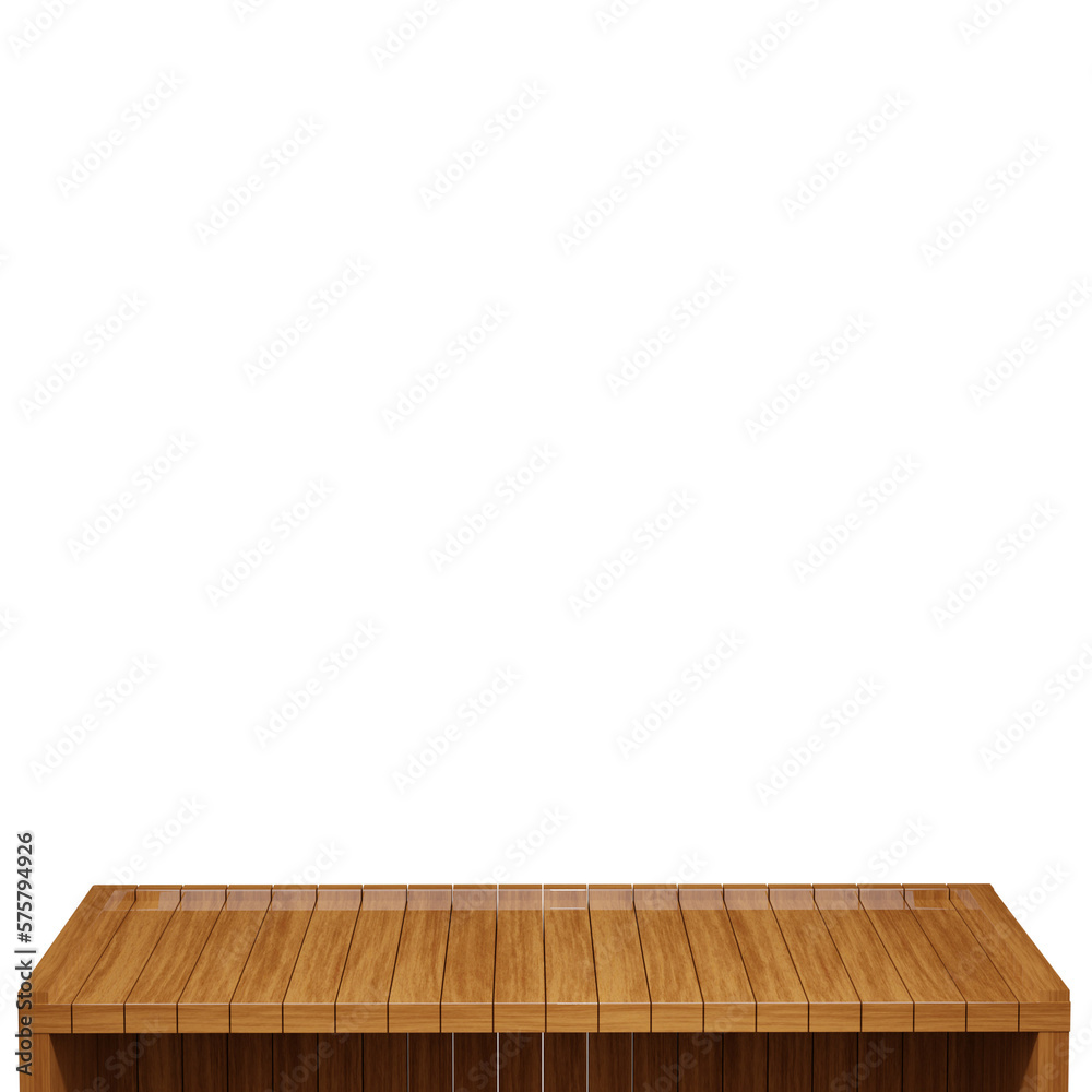 Wooden table, wood table top front view 3d render isolated