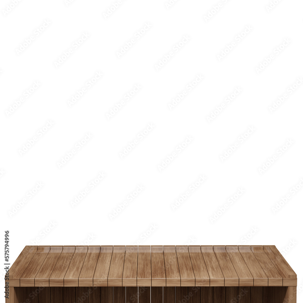 Wooden table, wood table top front view 3d render isolated