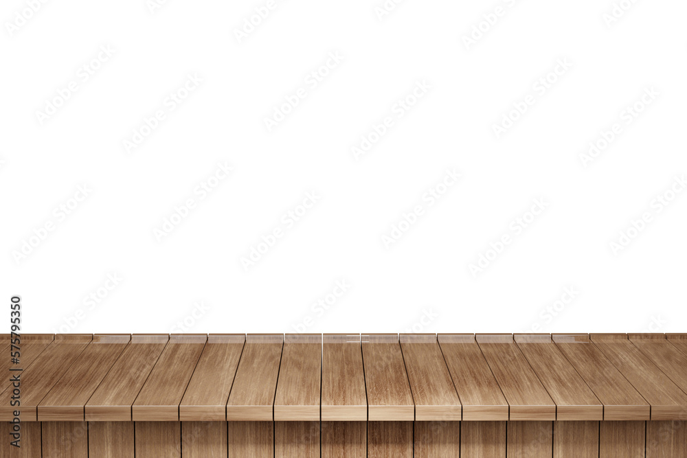 Wooden table, wood table top front view 3d render isolated
