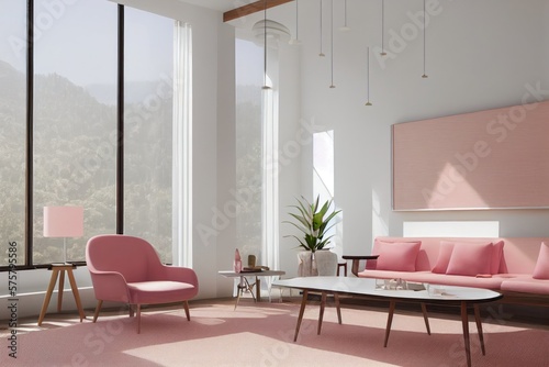Spring Modern Living Room Decor with Accent Chair and Blank Wall Art Made with Generative AI