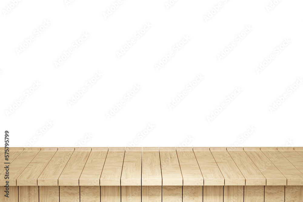 Wooden table, wood table top front view 3d render isolated Wooden table, wood table top front view 3d render isolated