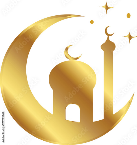 arabic islamic calligraphy. Ramadan golden with mosque  photo