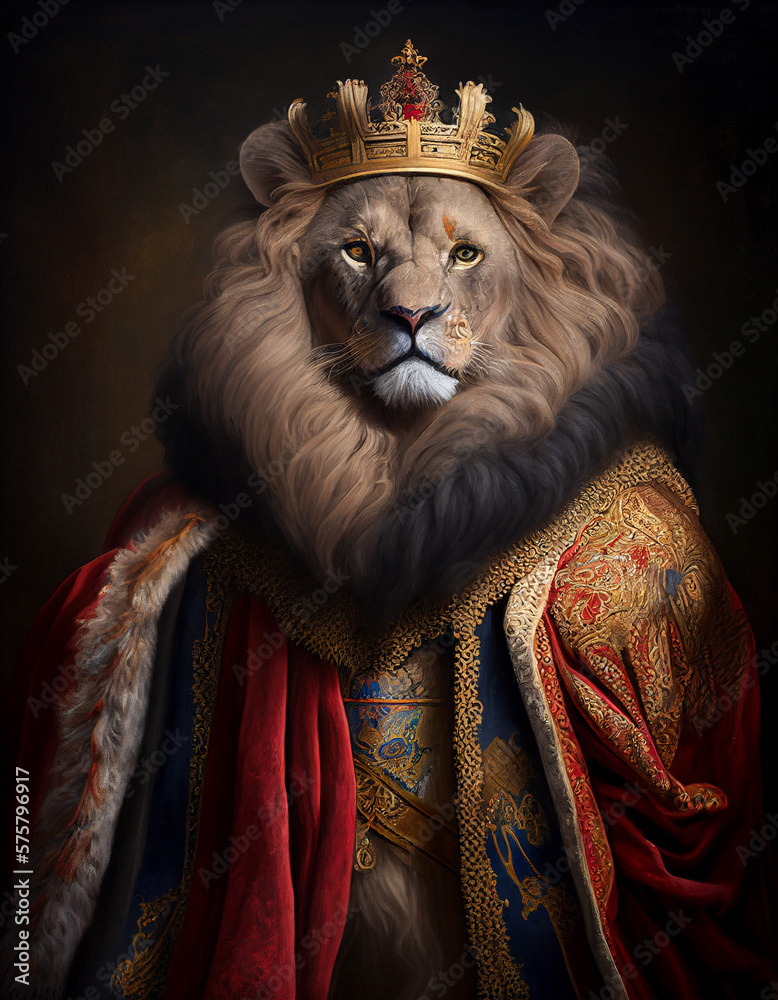 Royal Portrait of a Lion Dressed as a British King | Generative AI
