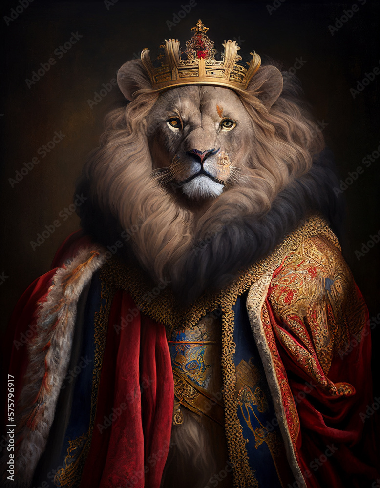 Royal Portrait of a Lion Dressed as a British King | Generative AI Royal Portrait of a Lion Dressed as a British King | Generative AI