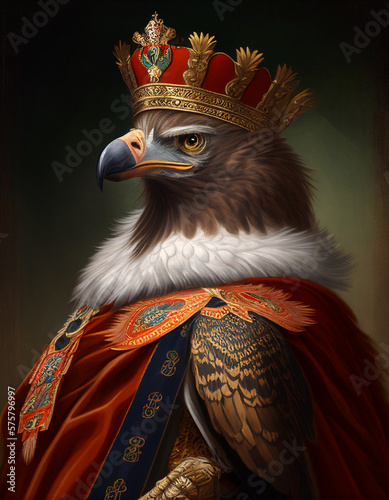 Royal Portrait of an Eagle Dressed as a British King with a Crown | Generative AI