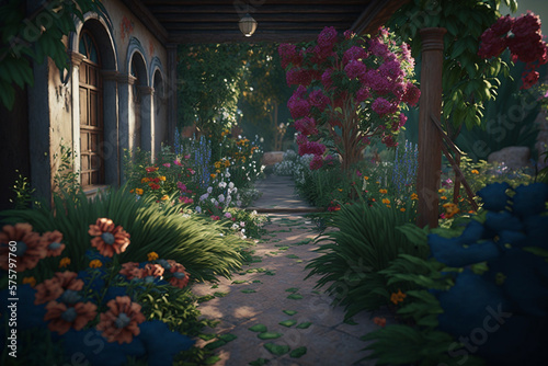 A garden with colorful flowers created with Generative AI technology