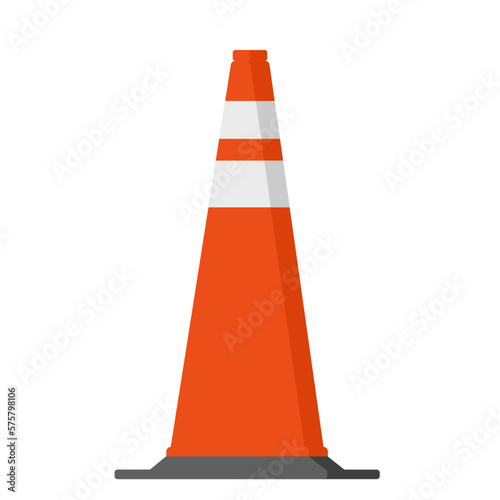 Traffic cone on white background in flat vector illustration design