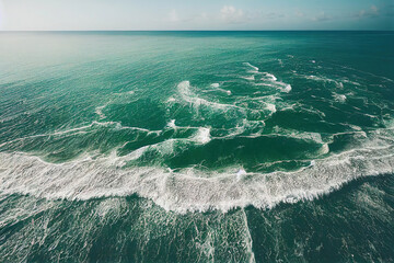Spectacular aerial top view background photo of ocean sea water white wave splashing in the deep sea. Drone photo backdrop of sea wave in bird eye waves.