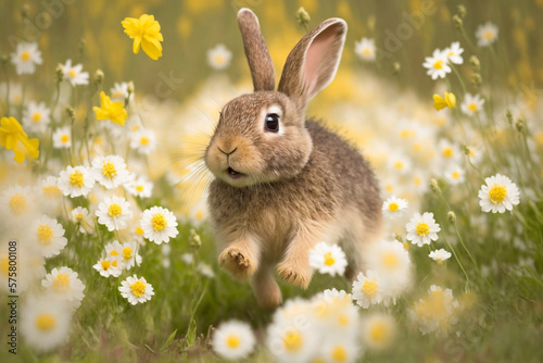 A bunny hopping through a field of daisies created with Generative AI technology © Neural Showroom