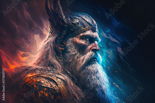 Odin (Wotan) the all-father, the ruler of the Aesir - god of knowledge, wisdom, and of war - German Mythologies - Generative AI