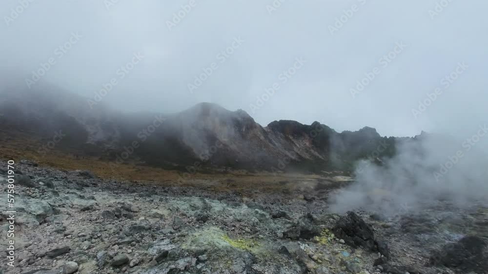 Active volcano Sibayak with fumaroles emitting sulphuric gases. Sumatra, Indonesia. Active volcano Sibayak with fumaroles emitting sulphuric gases. Sumatra, Indonesia.