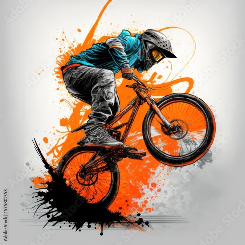 Extreme BMX, freestyle, dirt jumps, street riding, trick riding, bike park, halfpipe, BMX culture, BMX lifestyle. GENERATIVE AI © nishihata