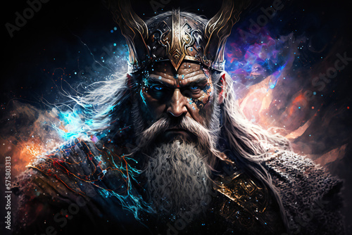 Odin (Wotan) the all-father, the ruler of the Aesir - god of knowledge, wisdom, and of war - German Mythologies - Generative AI