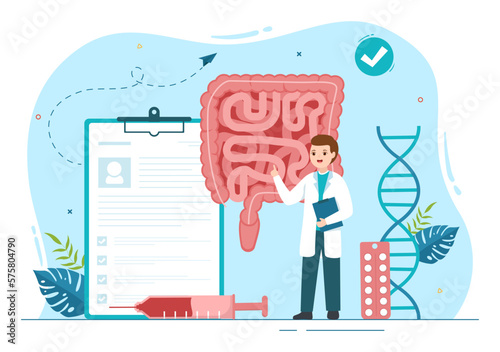 Proctologist or Colonoscopy Illustration with a Doctor Examines of the Colon and Harmful Bacteria in Cartoon Hand Drawn for Landing Page Templates