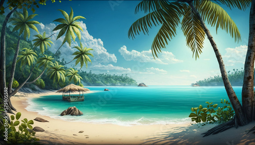 Tropical beach with palm trees generative ai