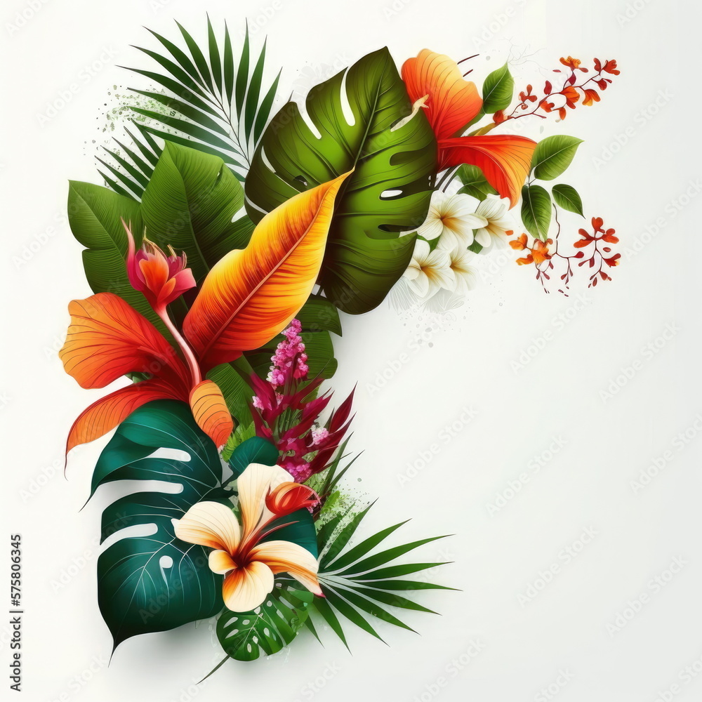 tropical plants floral on white background, green nature, vector illustration, Made by AI,Artificial intelligence