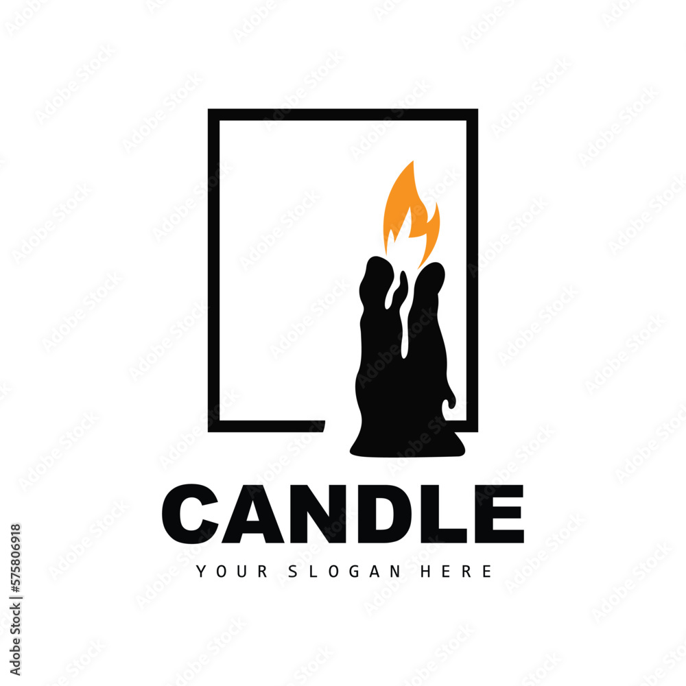 Obraz premium Candle Logo, Elegant Romantic Candle Light Dinner Flame Light Design, Traditional Spa Candle Vector