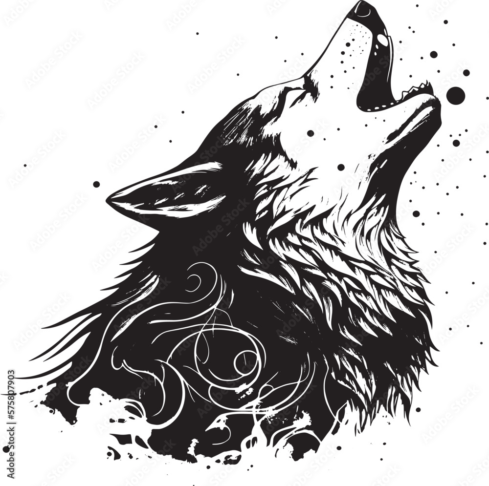howling wolf illustration, howling wolf vector, howling wolf, black and ...