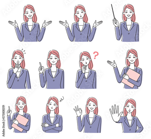 スーツ姿の若い女性のセット