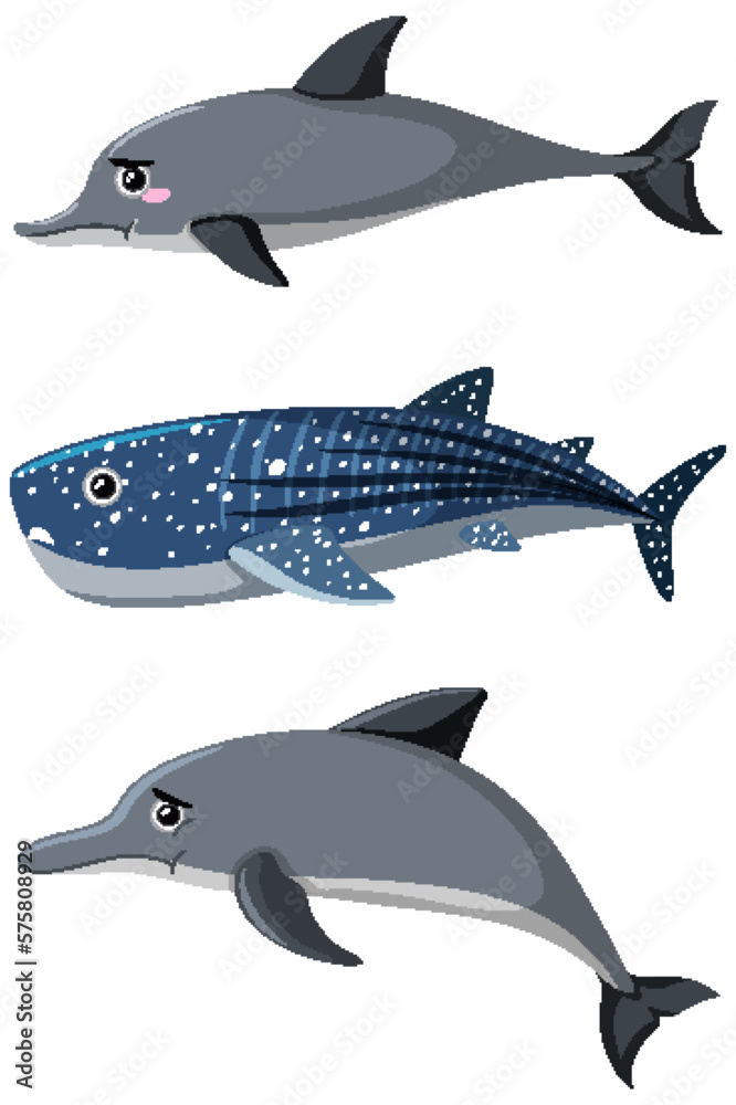 Obraz premium Dolphin and whale cartoon set