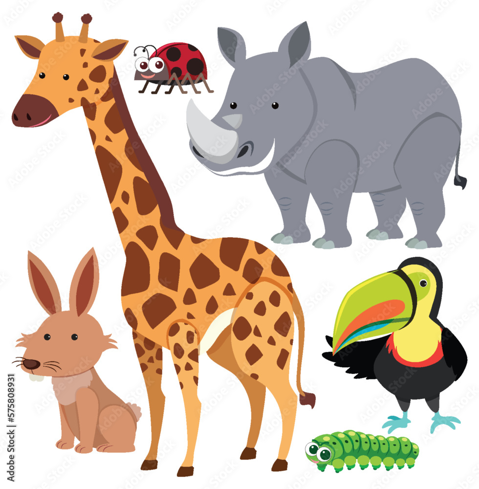 Fototapeta premium Set of animals cartoon simple style