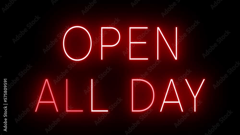 Flickering red retro neon sign glowing against a black background Flickering red retro neon sign glowing against a black background