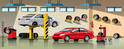Automobile repair and maintenance service concept vector illustration.