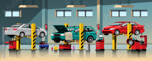 Automobile repair and maintenance service concept vector illustration.