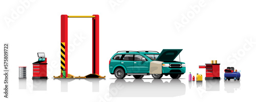 Automobile repair and maintenance service concept vector illustration.